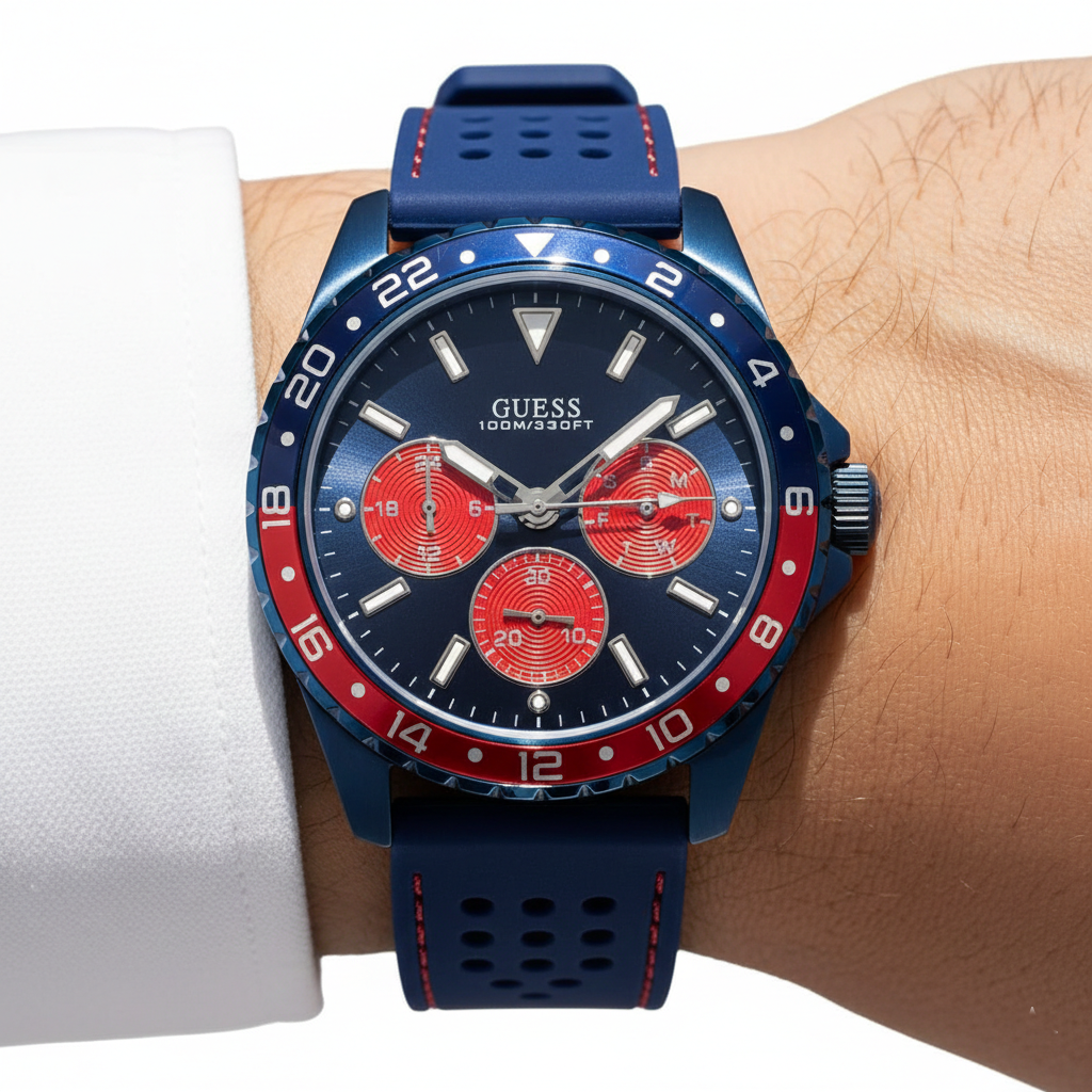Guess Odyssey W1108G1 Men's Blue IP Case Pepsi Bezel Watch