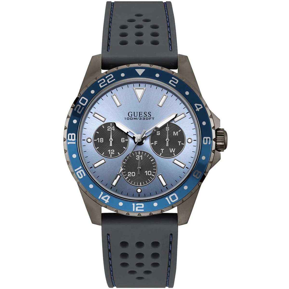 Guess Odyssey W1108G6 Gunmetal Case Sky Blue Dial Grey Rubber Watch