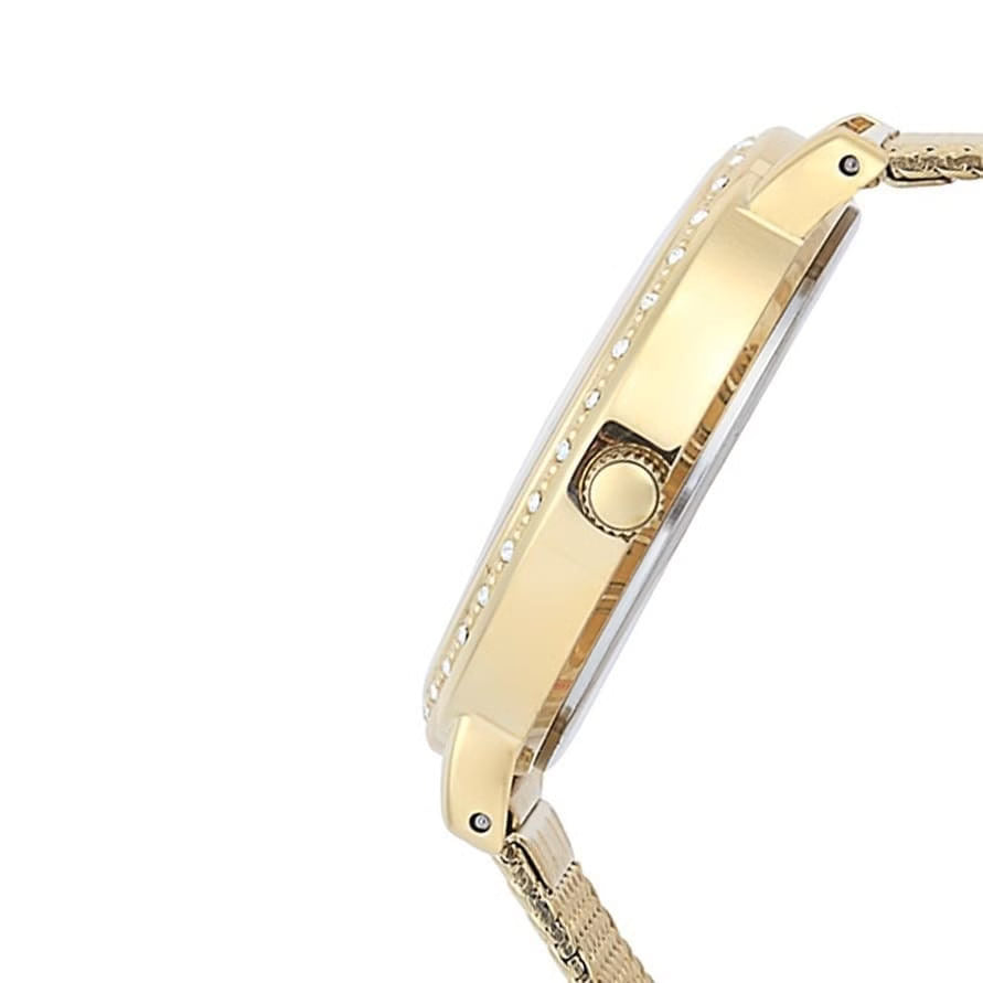 Guess Willow W0836L3 Gold Tone Mesh Bracelet Crystal Bezel Ladies Watch