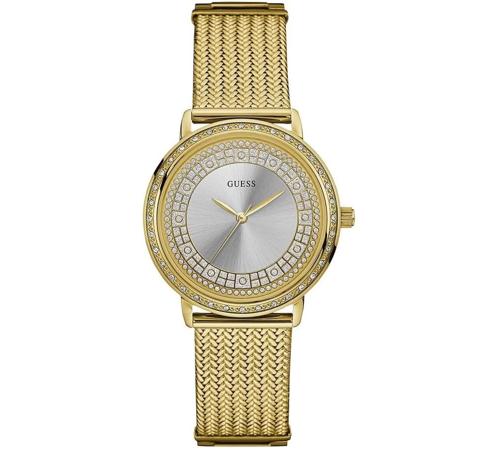 Guess Willow W0836L3 Gold Tone Mesh Bracelet Crystal Bezel Ladies Watch