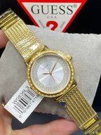 Guess Willow W0836L3 Gold Tone Mesh Bracelet Crystal Bezel Ladies Watch