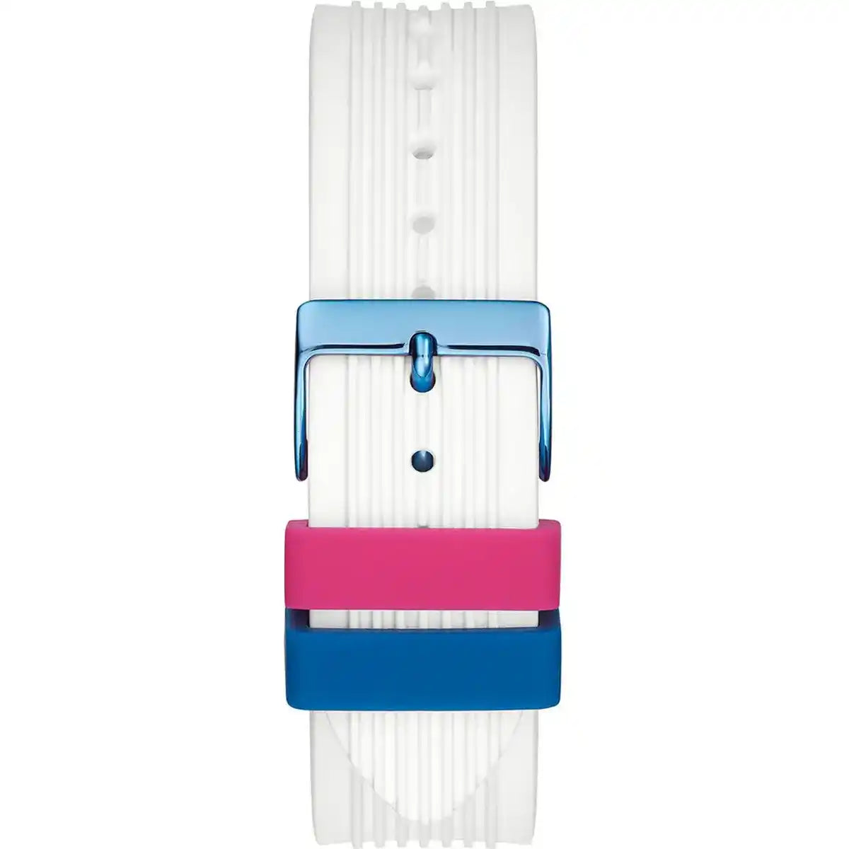 ساعة يد نسائية Guess Athena Multi-Function GW0030L6 متعددة الألوان بقفل قزحي الألوان وسوار مطاطي أبيض