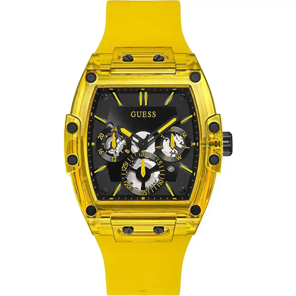 ساعة يد مطاطية شفافة صفراء من البولي كربونات من Guess Phoenix GW0203G6