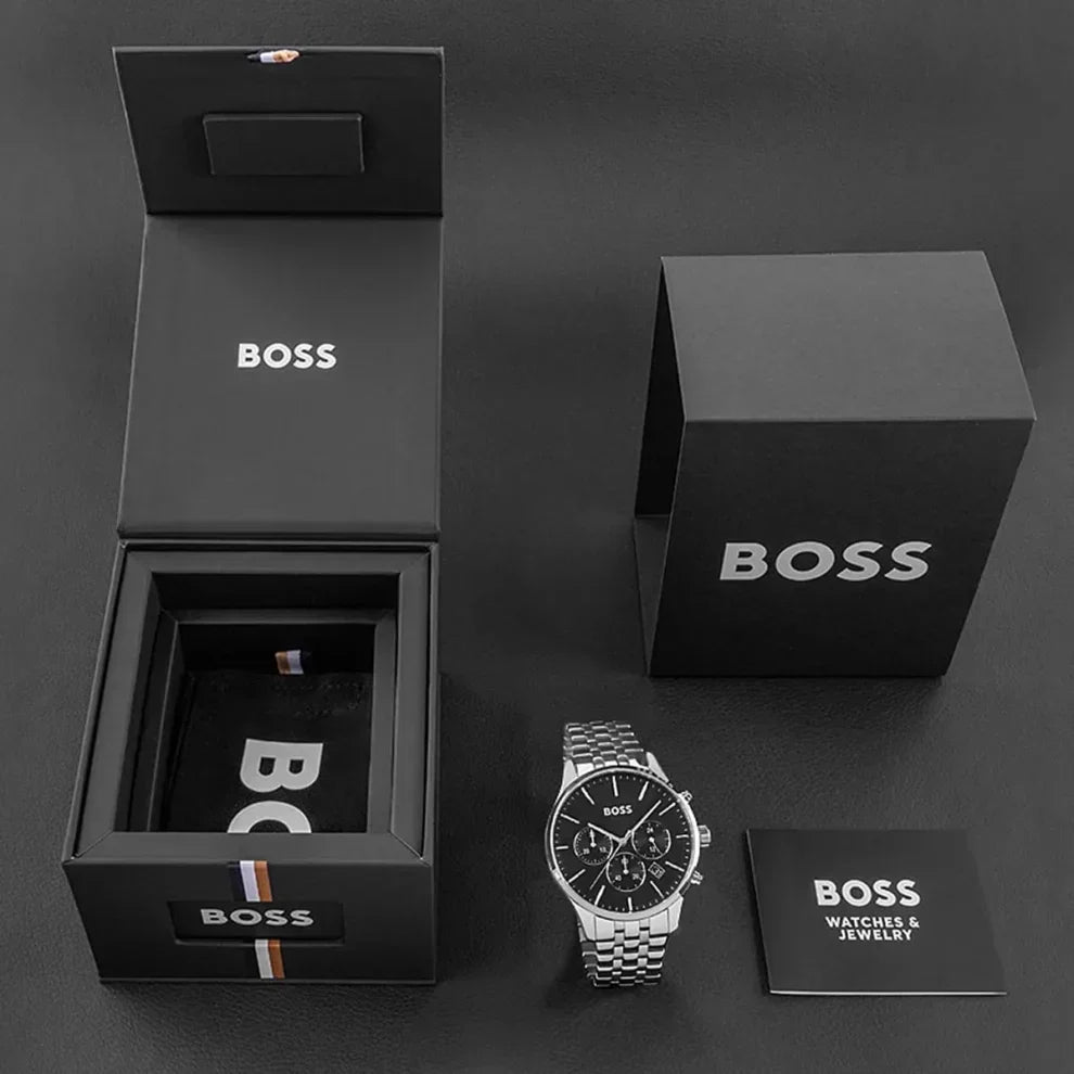 Hugo Boss Avery 1514157 Men's Silver Steel Watch Black Dial