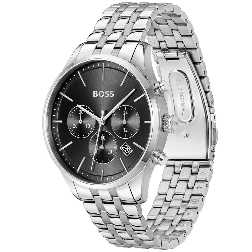 Hugo Boss Avery 1514157 Men's Silver Steel Watch Black Dial