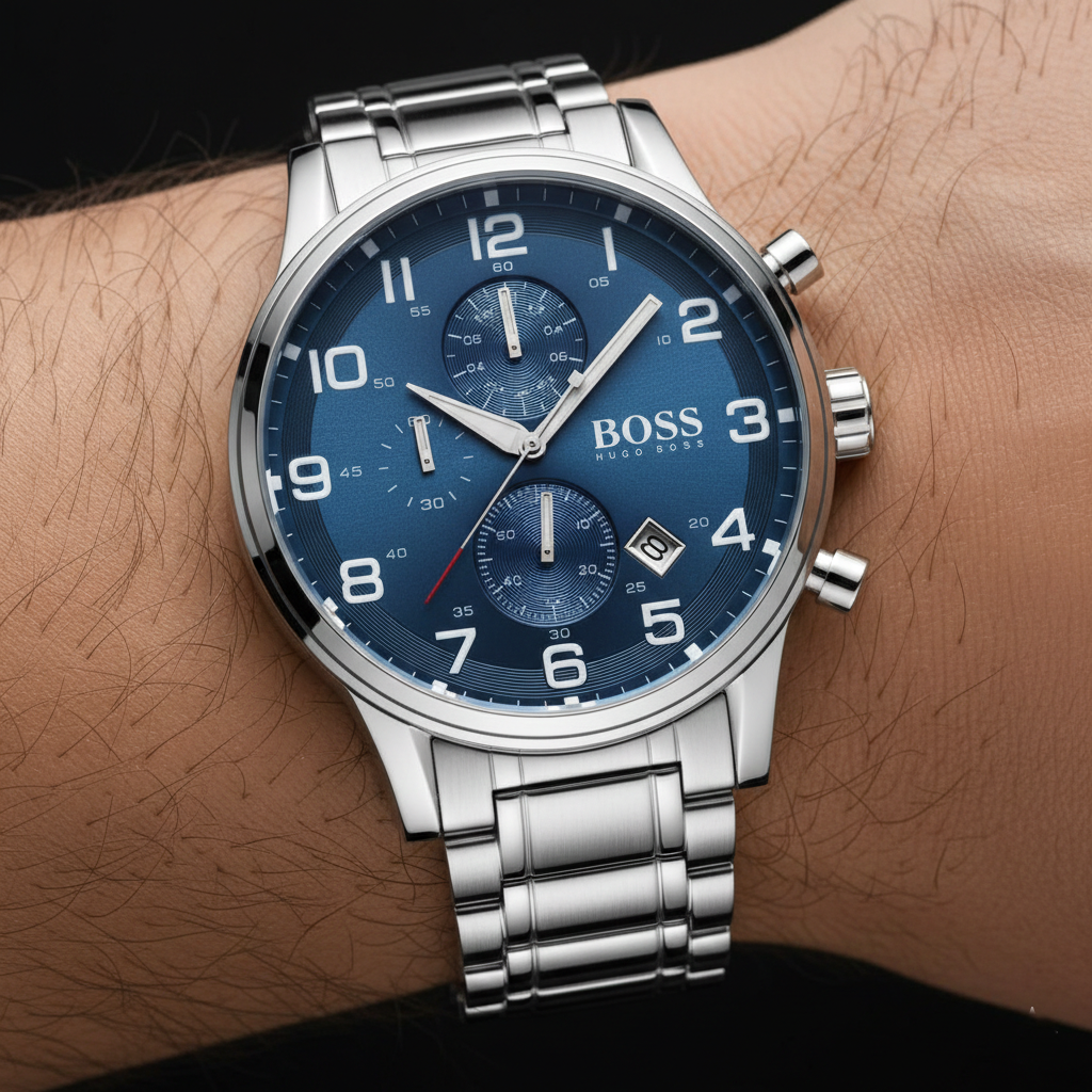Hugo Boss Aeroliner 1513183 Silver-Tone Blue Dial Chronograph Men's Watch