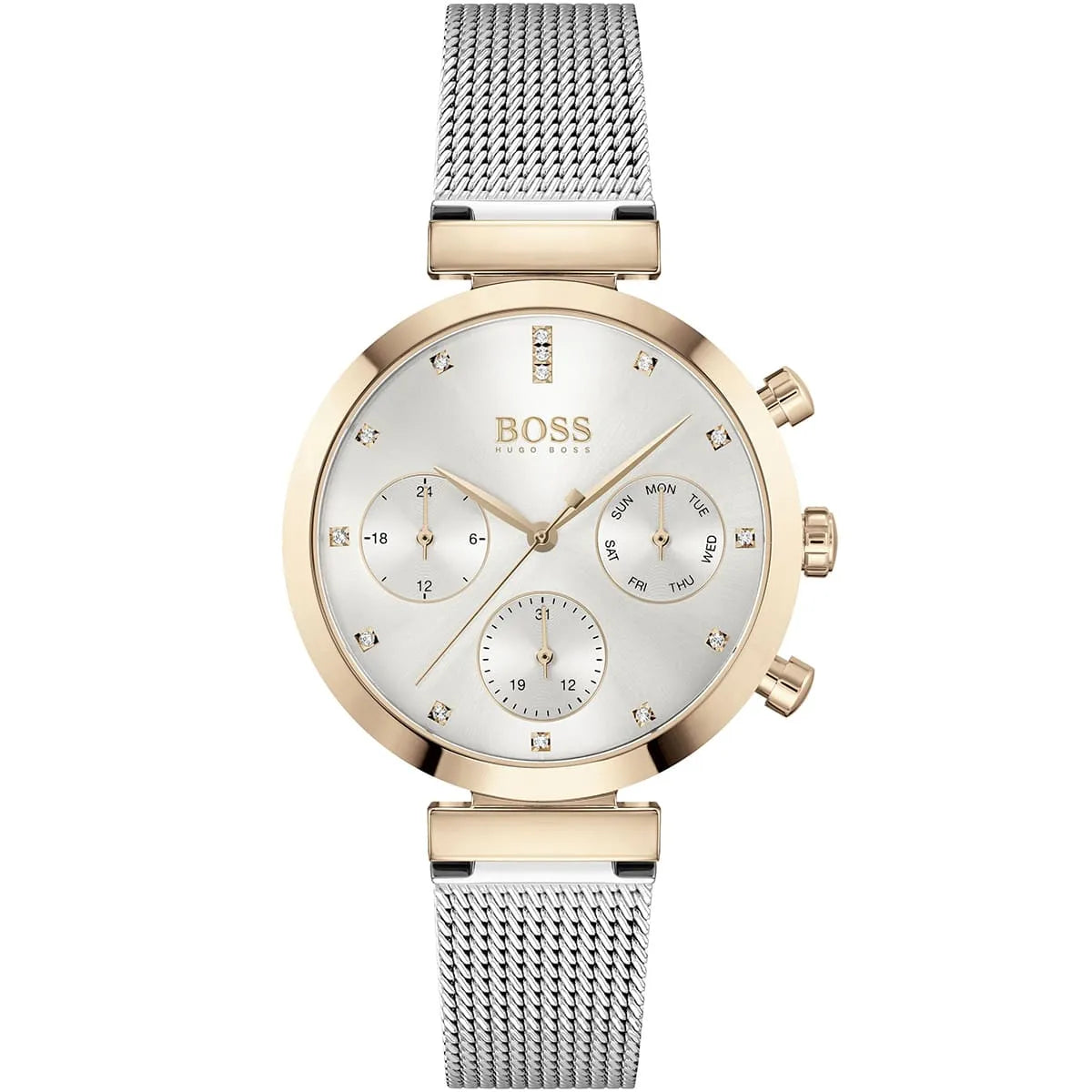 Original Hugo Boss Flawless Women's Watch - Rose Gold Mesh & Silver Dial (1502553)