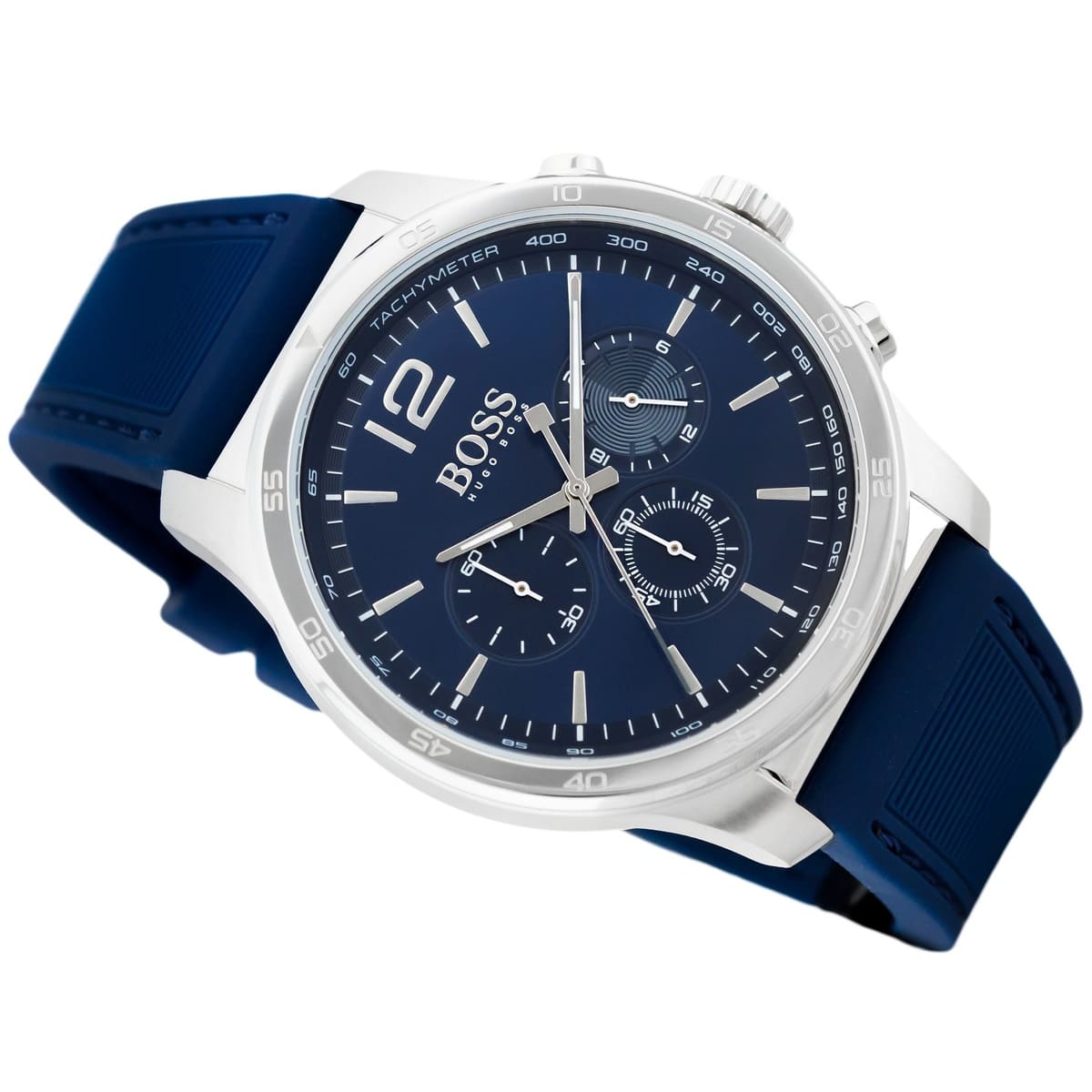 Hugo Boss Navigator 1513526 Silver Stainless Steel Blue Silicone Chronograph Watch