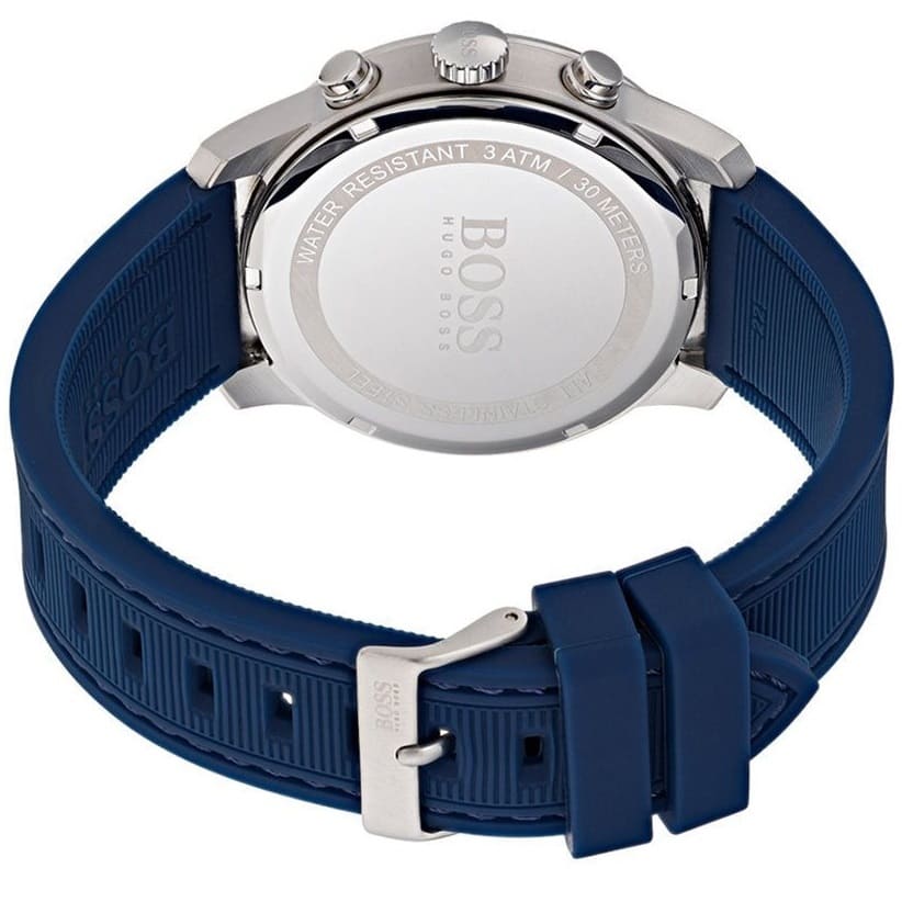 Hugo Boss Navigator 1513526 Silver Stainless Steel Blue Silicone Chronograph Watch