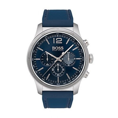 Hugo Boss Navigator 1513526 Silver Stainless Steel Blue Silicone Chronograph Watch
