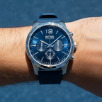 Hugo Boss Navigator 1513526 Silver Stainless Steel Blue Silicone Chronograph Watch