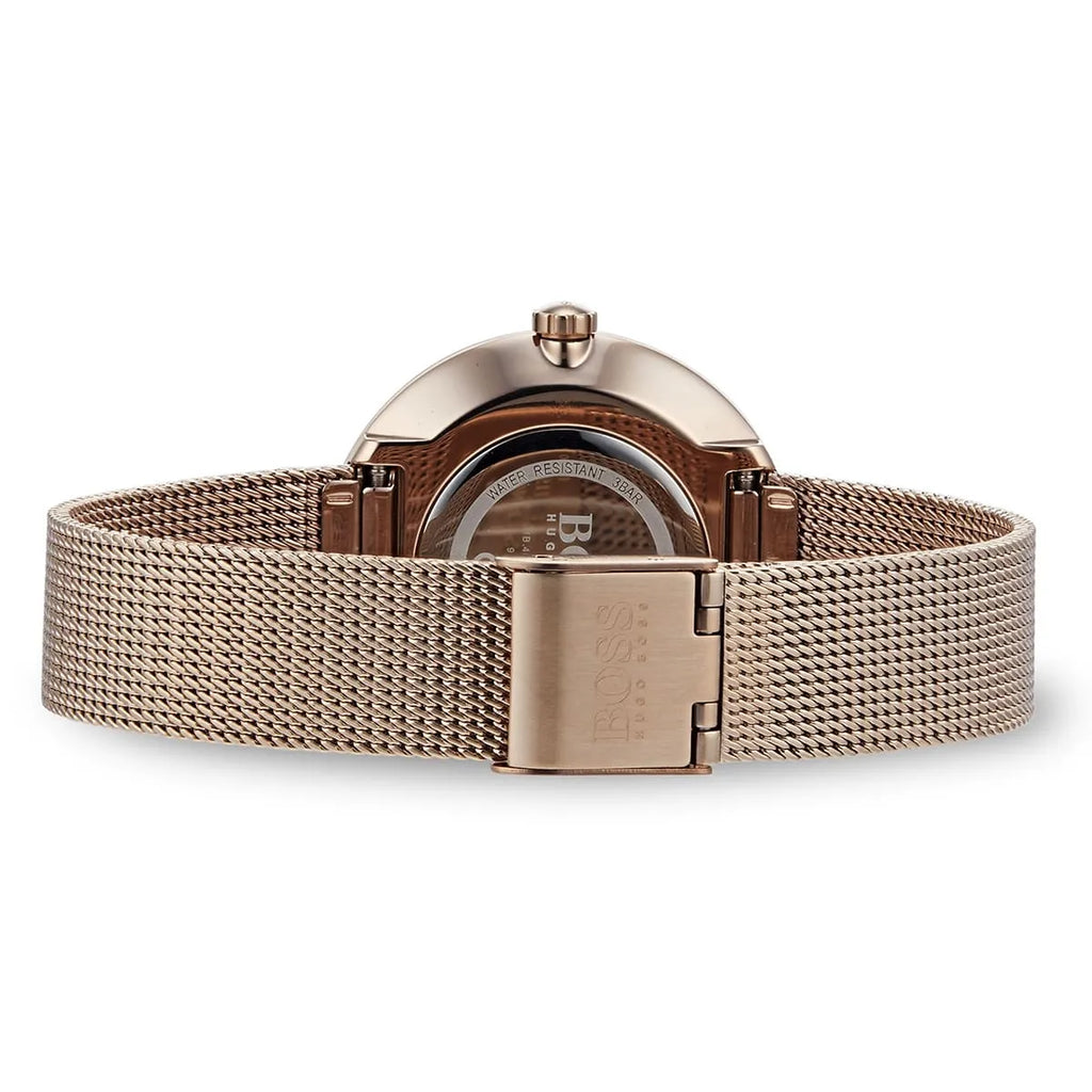 Original Hugo Boss Praise Women's Watch - Rose Gold Mesh & Crystal Ring Dial (1502548)