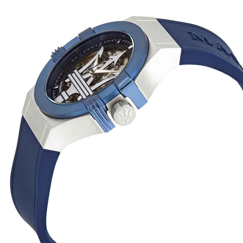 Maserati Potenza R8821108035 Automatic Skeleton Silver Case Blue Strap Watch