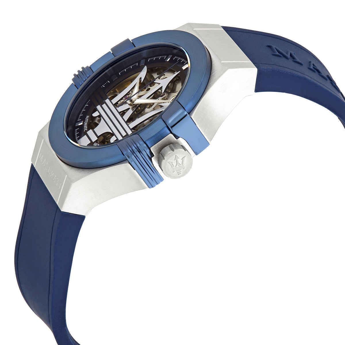 Maserati Potenza R8821108035 Automatic Skeleton Silver Case Blue Strap Watch