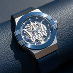Maserati Potenza R8821108035 Automatic Skeleton Silver Case Blue Strap Watch