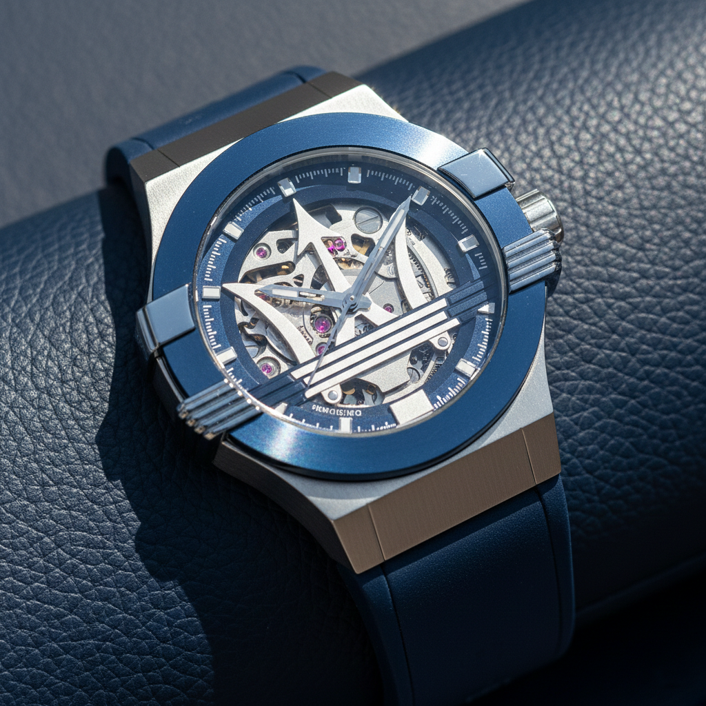 Maserati Potenza R8821108035 Automatic Skeleton Silver Case Blue Strap Watch