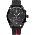 Maserati Traguardo R8871612004 Black Case Black Silicone Red Stripe Watch