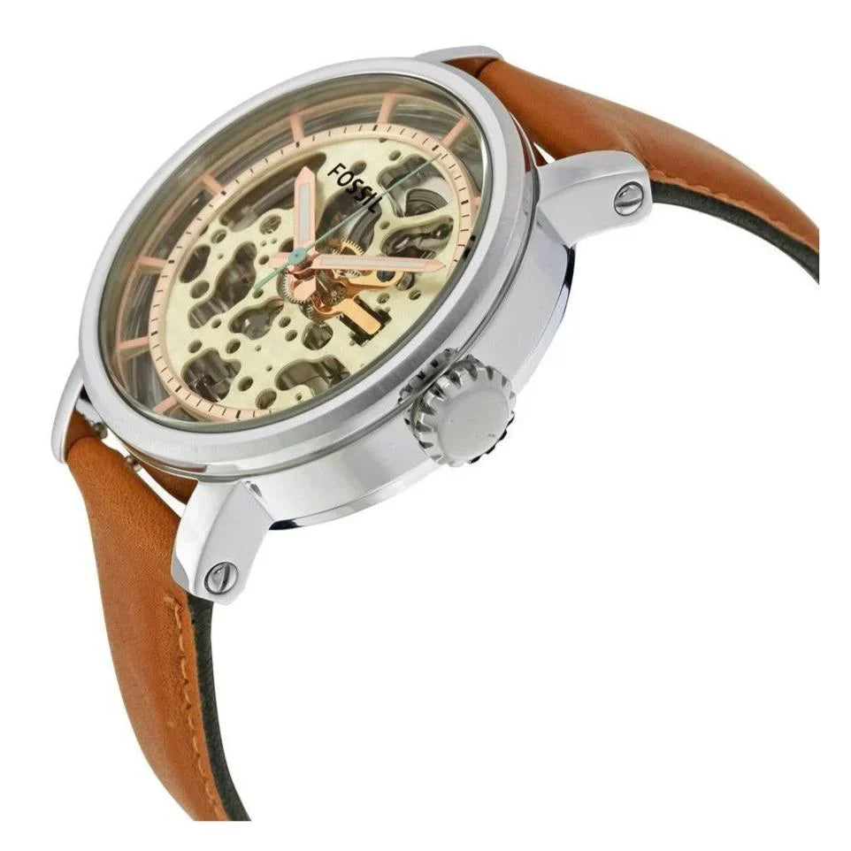 Fossil Original Boyfriend ME3109 Automatic Skeleton Tan Leather Watch