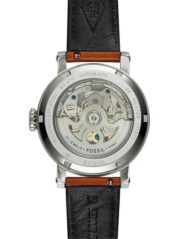 Fossil Original Boyfriend ME3109 Automatic Skeleton Tan Leather Watch