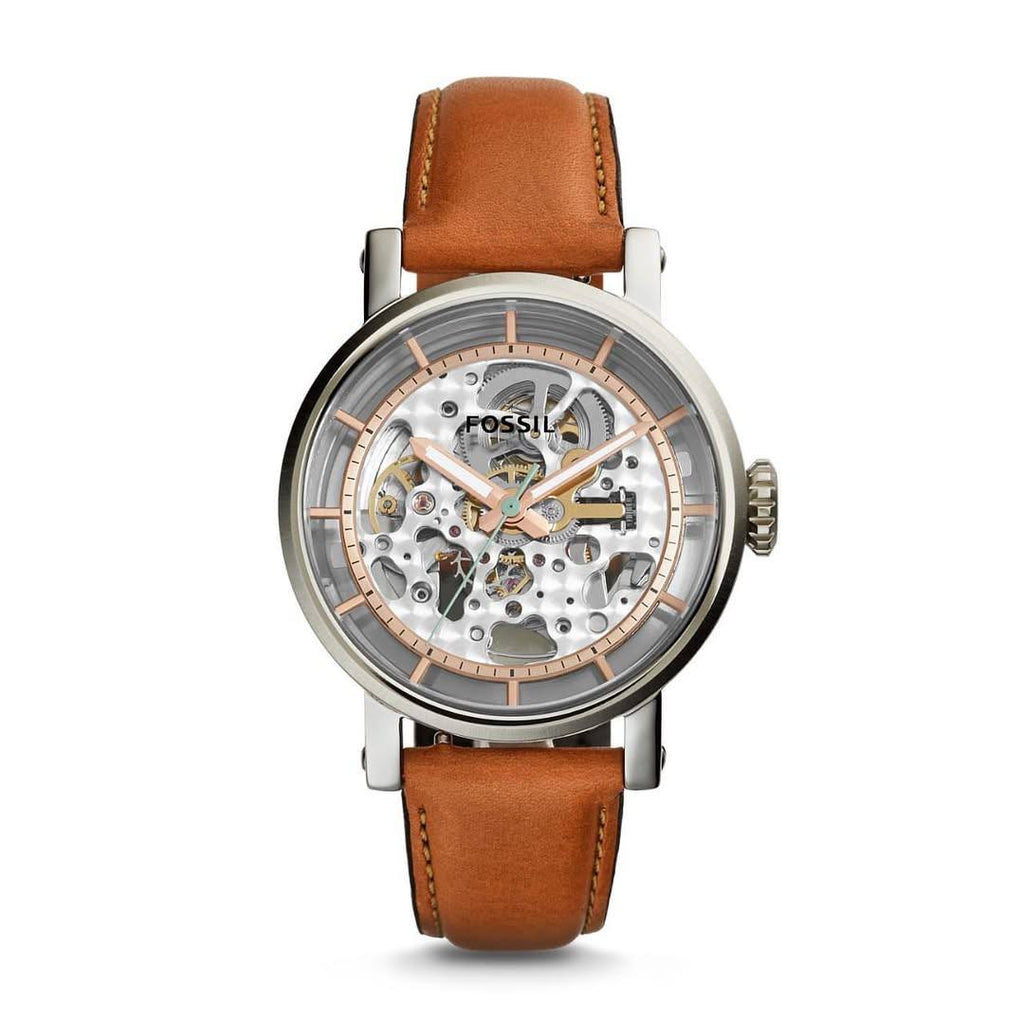 Fossil Original Boyfriend ME3109 Automatic Skeleton Tan Leather Watch