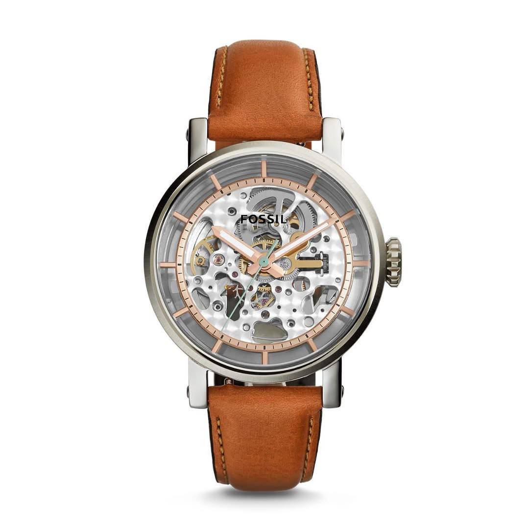 Fossil Original Boyfriend ME3109 Automatic Skeleton Tan Leather Watch