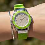 Michael Kors Everest MK7360 Silver-Tone Crystal Pavé Lime Green Rubber Women's Watch