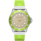 Michael Kors Everest MK7360 Silver-Tone Crystal Pavé Lime Green Rubber Women's Watch