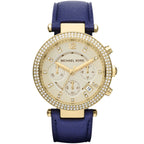 Michael Kors Parker MK2280 Gold-Tone Watch with Navy Blue Leather Strap