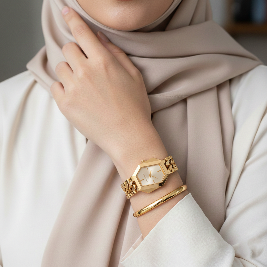 ساعة مايكل كورس جيا MK4878 بسلسلة سداسية باللون الذهبي