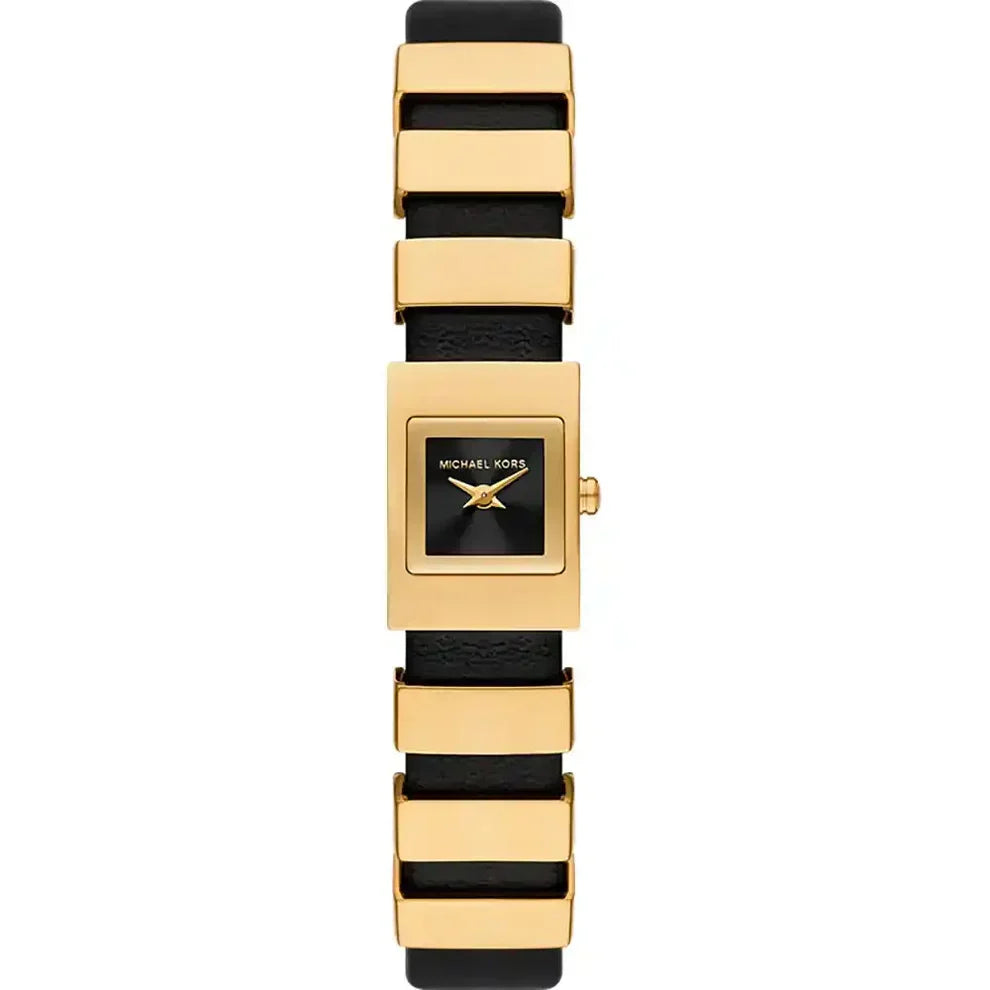 Michael Kors Darrington MK4887 Square Gold Tone Black Leather Women Watch