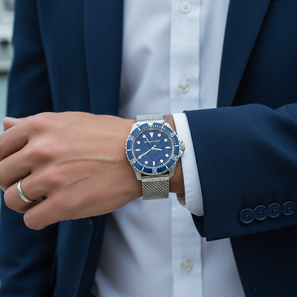 Michael Kors Everest MK9082 Silver Mesh Blue Dial Watch