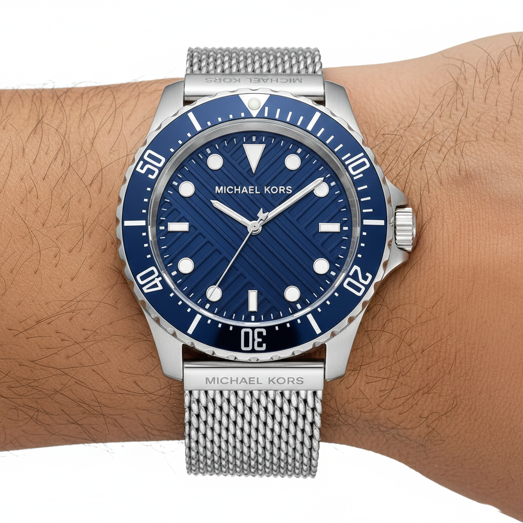 Michael Kors Everest MK9082 Silver Mesh Blue Dial Watch