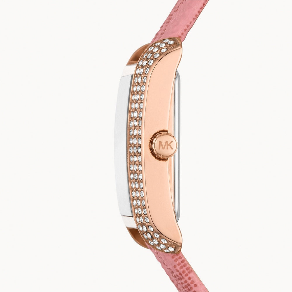 Michael Kors Emery MK2966 Rectangular Rose Gold Tone Burgundy Dial Pink Leather Women Watch