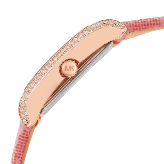 Michael Kors Emery MK2966 Rectangular Rose Gold Tone Burgundy Dial Pink Leather Women Watch