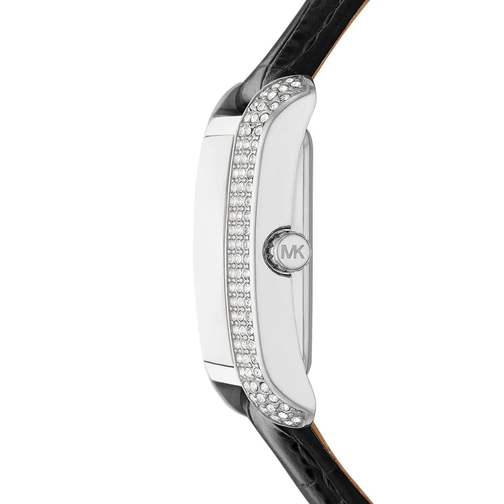 Michael Kors Emery MK4696 Rectangular Silver Tone Black Leather Women Watch