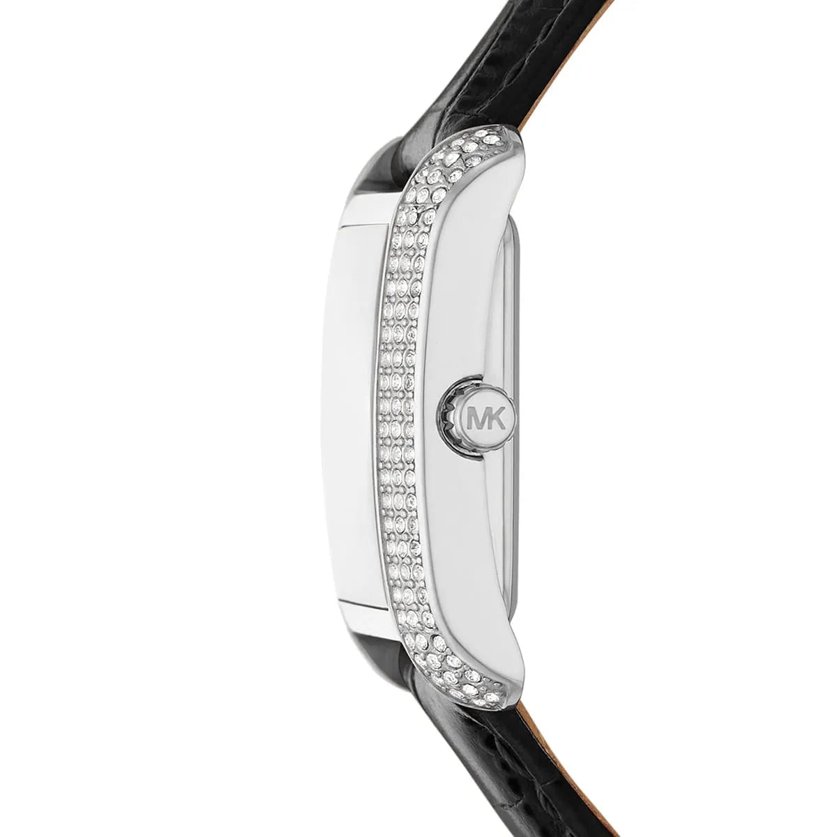 Michael Kors Emery MK4696 Rectangular Silver Tone Black Leather Women Watch