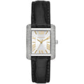 Michael Kors Emery MK4696 Rectangular Silver Tone Black Leather Women Watch