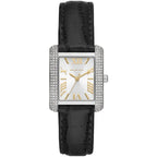 Michael Kors Emery MK4696 Rectangular Silver Tone Black Leather Women Watch