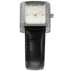 Michael Kors Emery MK4696 Rectangular Silver Tone Black Leather Women Watch
