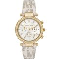 Michael Kors Parker MK6916 Chronograph White Logo Leather Strap Women's Watch