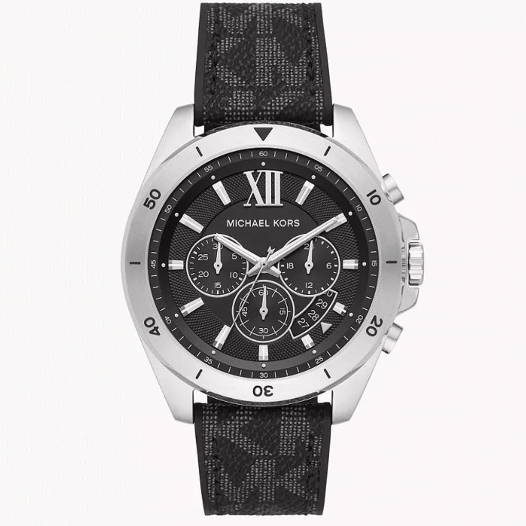 Michael Kors Brecken MK8850 Silver Case Black Dial Black Rubber Men's Watch