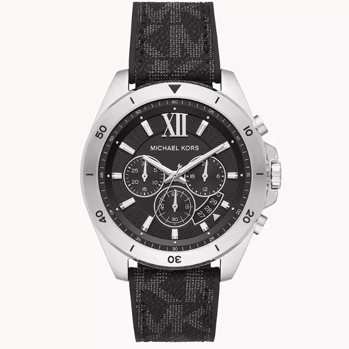 Michael Kors Brecken MK8850 Silver Case Black Dial Black Rubber Men's Watch