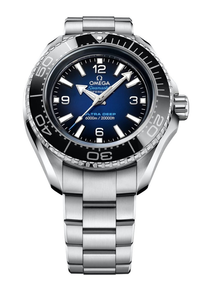 Omega Seamaster Planet Ocean 6000M Co Axial Master Chronometer Blue Dial Silver Steel Strap Watch for Men Automatic size 43.5mm