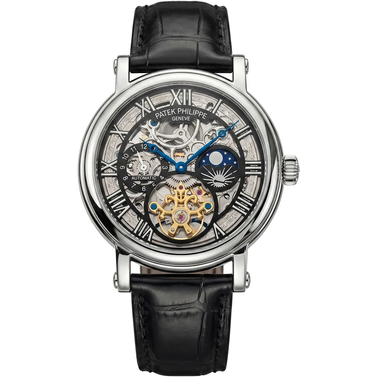 ساعة رجالية من Patek Philippe، بمينا سوداء وبلون فضي