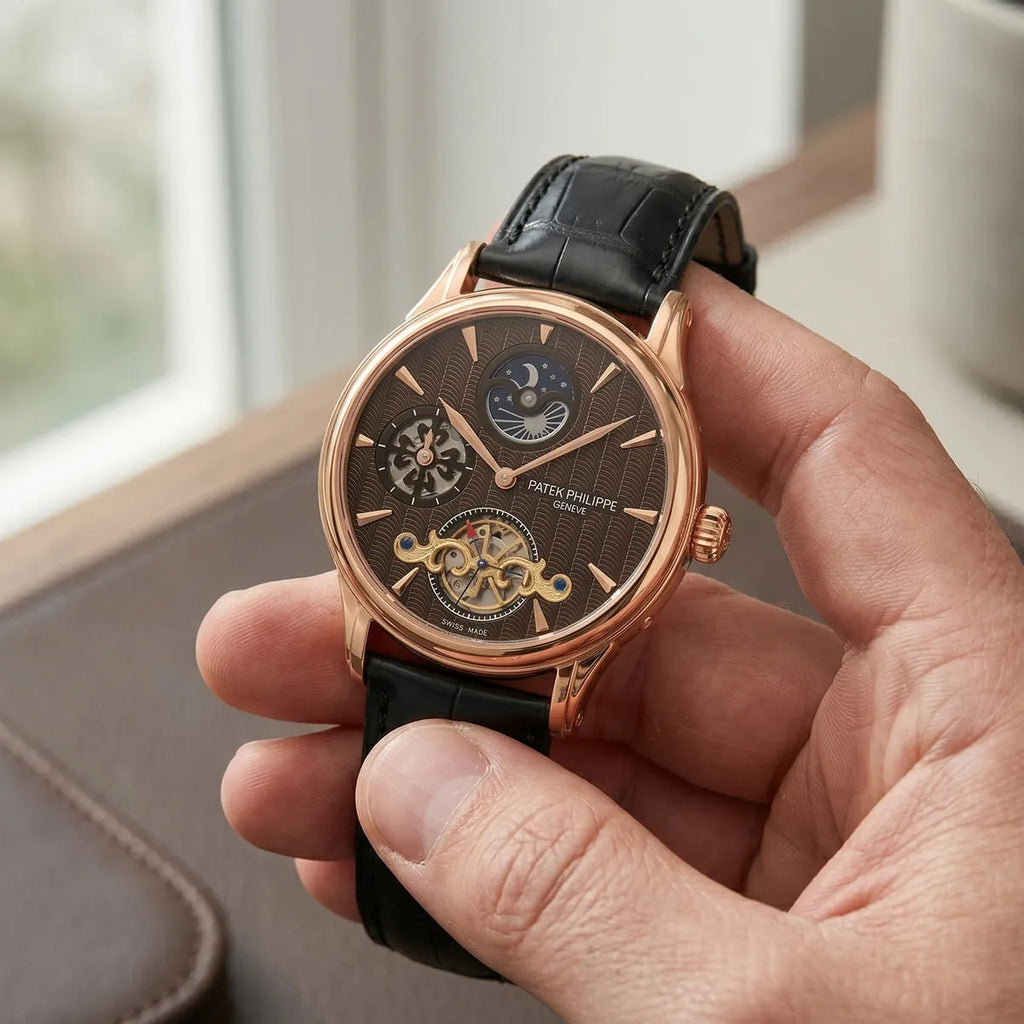 Patek Philippe Men’s Rose Gold Brown Dial Open-Heart Watch