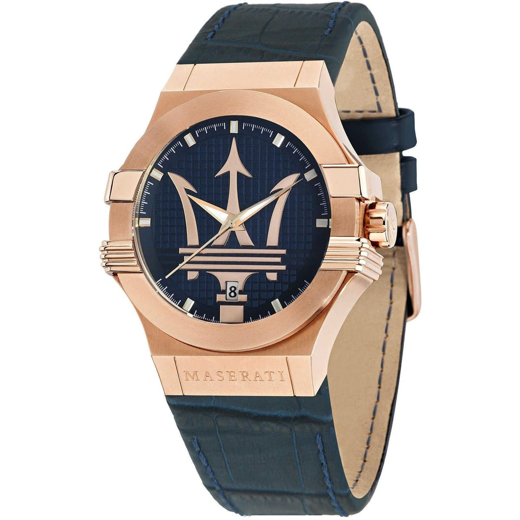 Maserati Potenza 4800Rose Gold Blue Dial Leather Men's Watch
