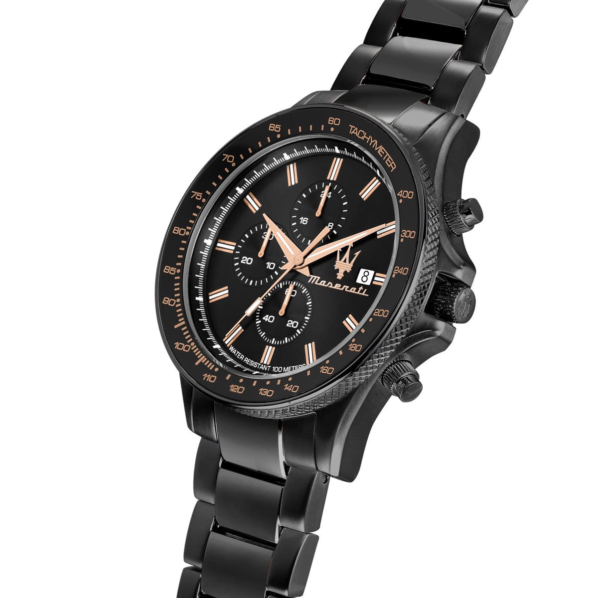 Maserati Sfida Chronograph R8873640011 All Black Rose Gold Accents Watch