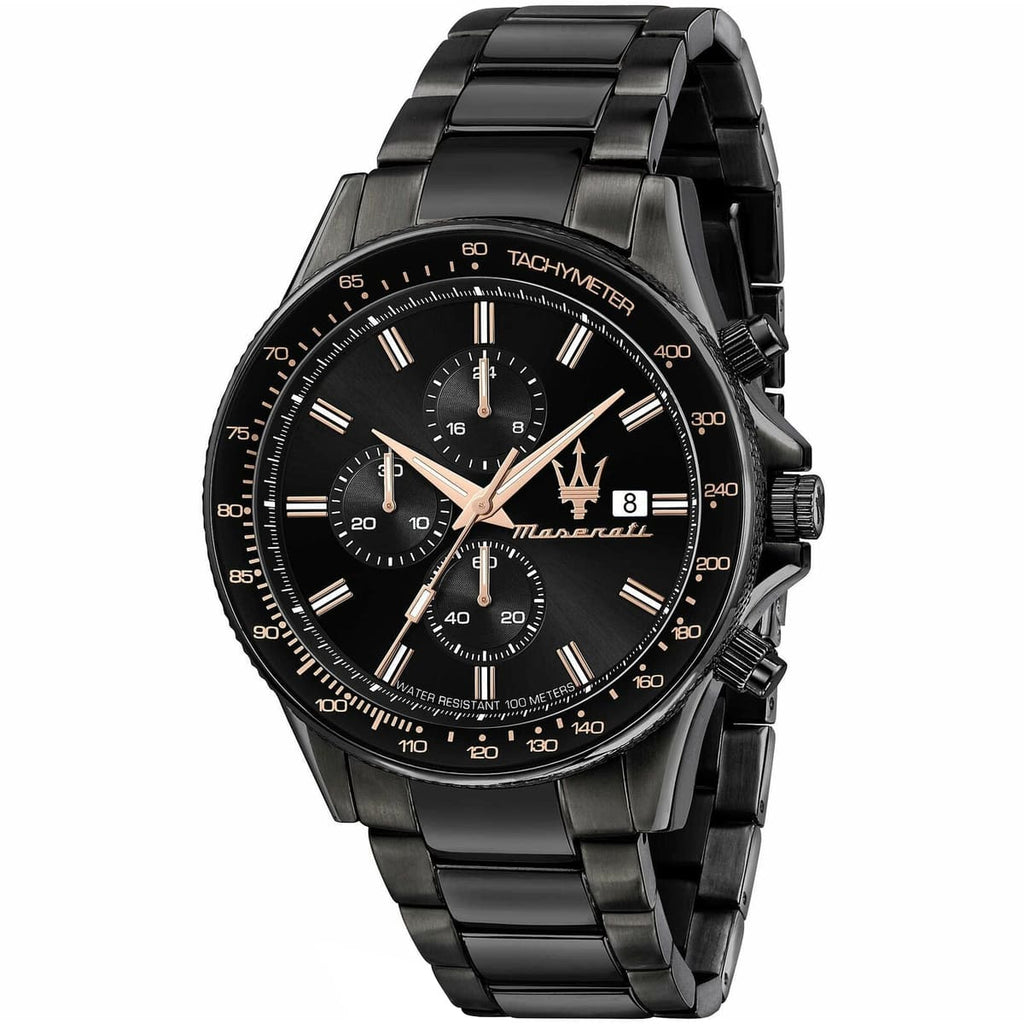 Maserati Sfida Chronograph R8873640011 All Black Rose Gold Accents Watch