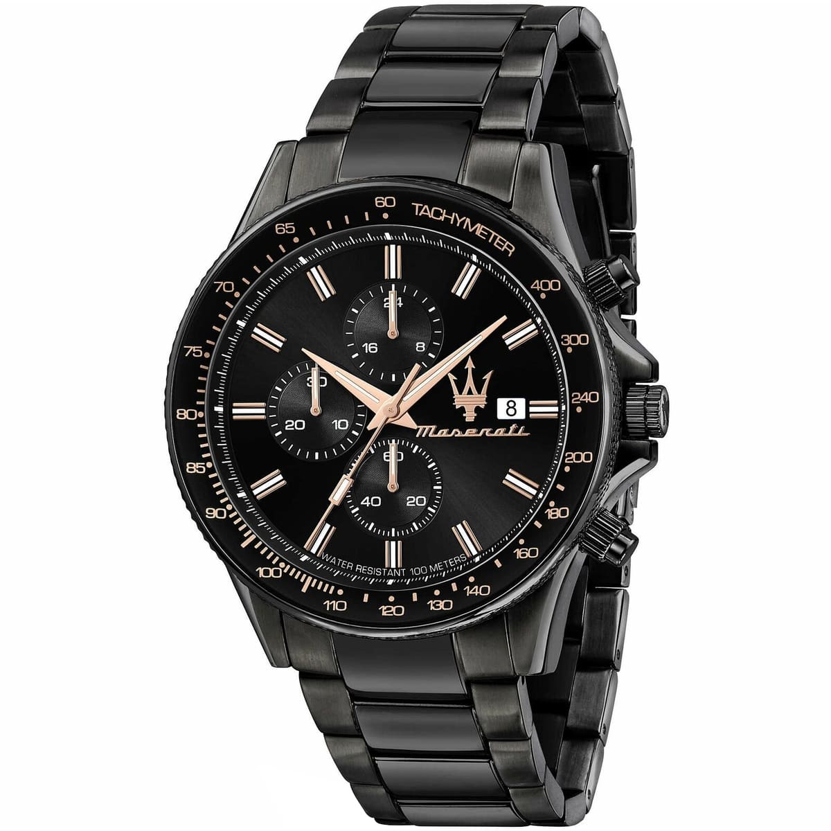 Maserati Sfida Chronograph R8873640011 All Black Rose Gold Accents Watch
