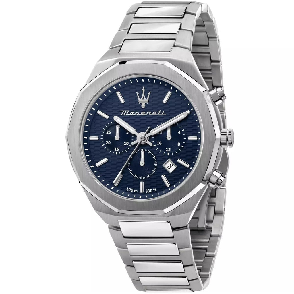 Maserati Stile R8873642006 Silver Case Textured Blue Dial Chronograph Watch